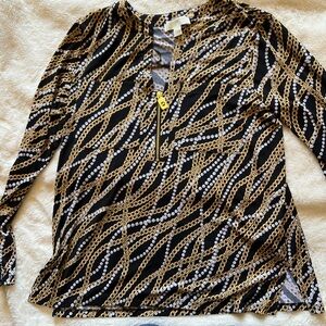 Michael Kors Black and Gold Chain Pattern Blouse